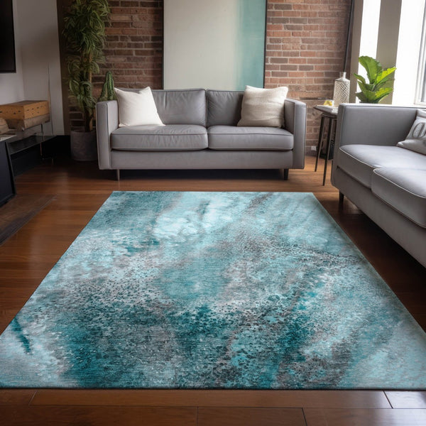 HomeRoots 5' Beige Abstract Washable Indoor Outdoor Area Rug - Durable, Stain-Resistant, Non-Skid Design 9' X 12' 559620