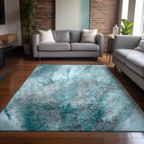 Homeroots 9' X 12' Gray And Ivory Abstract Washable Non Skid Indoor Outdoor Area Rug Teal Polyester 559620