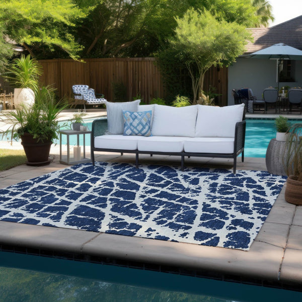 HomeRoots 5' Beige and Ivory Abstract Area Rug - Washable, Non-Skid, Stylish for Indoor and Outdoor Spaces 9' X 12' 559638