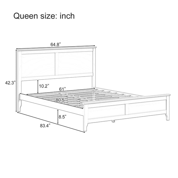 English Elm Modern Pine Wood Queen Platform Bed Slatted Headboard Tapered Legs Bedroom Frame Seadrift BS701P414285S