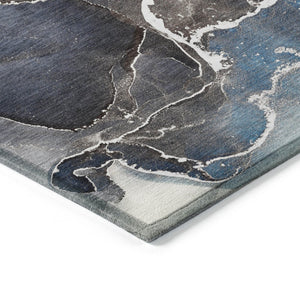 HomeRoots 5' Abstract Area Rug in Ivory, Blue & Gray - Machine Washable, Non-Skid, Indoor & Outdoor Use 10' X 14' 559657