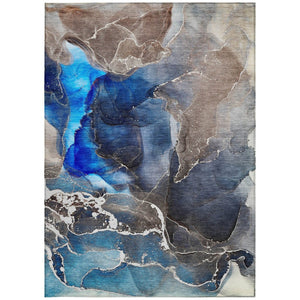 HomeRoots 5' Abstract Area Rug in Ivory, Blue & Gray - Machine Washable, Non-Skid, Indoor & Outdoor Use 10' X 14' 559657