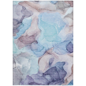 Homeroots 5' X 8' Blue Abstract Washable Non Skid Indoor Outdoor Area Rug Navy Polyester 559662