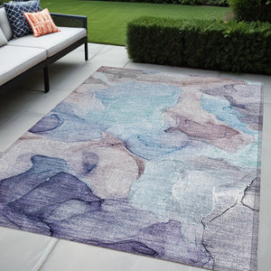 Homeroots 5' X 8' Blue Abstract Washable Non Skid Indoor Outdoor Area Rug Navy Polyester 559662