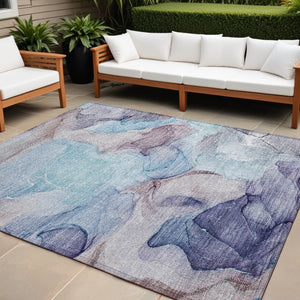 Homeroots 8' X 10' Blue Abstract Washable Non Skid Indoor Outdoor Area Rug Navy Polyester 559664
