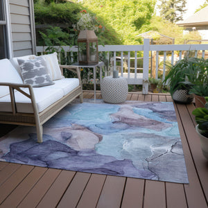 Homeroots 8' X 10' Blue Abstract Washable Non Skid Indoor Outdoor Area Rug Navy Polyester 559664
