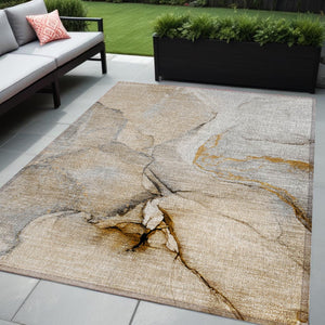 HomeRoots 5' Beige Abstract Area Rug - Washable, Non-Skid Design for Indoor and Outdoor Spaces, Durable & Stylish 5' X 8' 559671
