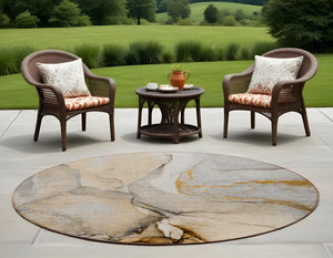 HomeRoots 5' Beige Abstract Area Rug - Washable, Non-Skid Design for Indoor and Outdoor Spaces, Durable & Stylish 8' Round 559672
