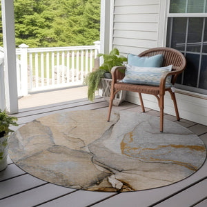 HomeRoots 5' Beige Abstract Area Rug - Washable, Non-Skid Design for Indoor and Outdoor Spaces, Durable & Stylish 8' Round 559672