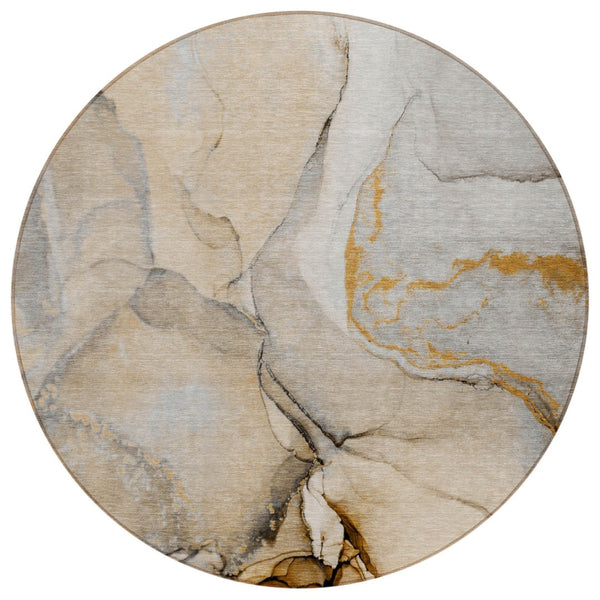 HomeRoots 5' Beige Abstract Area Rug - Washable, Non-Skid Design for Indoor and Outdoor Spaces, Durable & Stylish 8' Round 559672