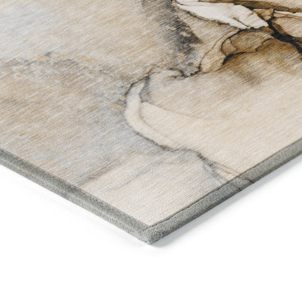 HomeRoots 5' Beige Abstract Area Rug - Washable, Non-Skid Design for Indoor and Outdoor Spaces, Durable & Stylish 8' X 10' 559673