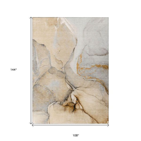 HomeRoots 5' Beige Abstract Area Rug - Washable, Non-Skid Design for Indoor and Outdoor Spaces, Durable & Stylish 9' X 12' 559674
