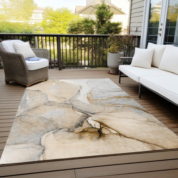 HomeRoots 5' Beige Abstract Area Rug - Washable, Non-Skid Design for Indoor and Outdoor Spaces, Durable & Stylish 9' X 12' 559674