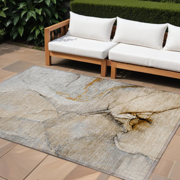 HomeRoots 5' Beige Abstract Area Rug - Washable, Non-Skid Design for Indoor and Outdoor Spaces, Durable & Stylish 10' X 14' 559675