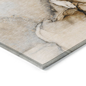 HomeRoots 5' Beige Abstract Area Rug - Washable, Non-Skid Design for Indoor and Outdoor Spaces, Durable & Stylish 10' X 14' 559675