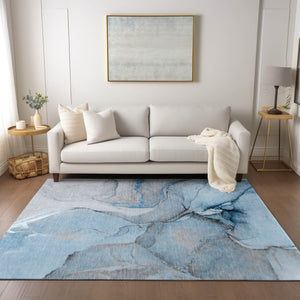HomeRoots 5' Beige Abstract Area Rug - Washable, Non-Skid Design for Indoor and Outdoor Spaces, Durable & Stylish 5' X 8' 559680