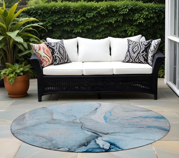 HomeRoots 5' Beige Abstract Area Rug - Washable, Non-Skid Design for Indoor and Outdoor Spaces, Durable & Stylish 8' Round 559681