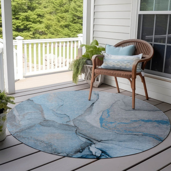 HomeRoots 5' Beige Abstract Area Rug - Washable, Non-Skid Design for Indoor and Outdoor Spaces, Durable & Stylish 8' Round 559681