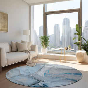 HomeRoots 5' Beige Abstract Area Rug - Washable, Non-Skid Design for Indoor and Outdoor Spaces, Durable & Stylish 8' Round 559681