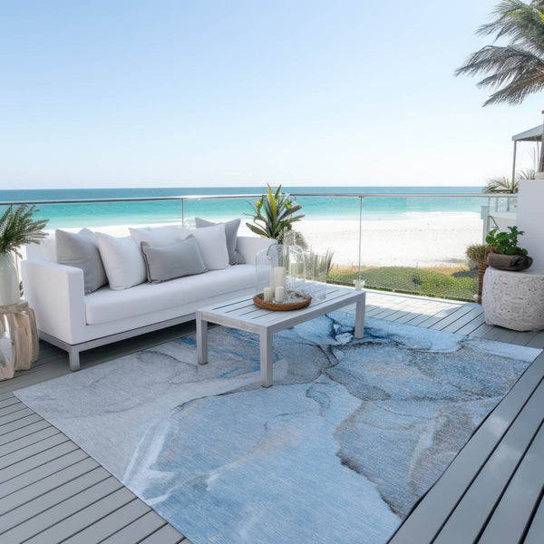 HomeRoots 5' Beige Abstract Area Rug - Washable, Non-Skid Design for Indoor and Outdoor Spaces, Durable & Stylish 8' X 10' 559682