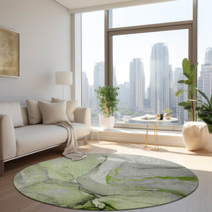 HomeRoots 5' Beige Abstract Area Rug - Washable, Non-Skid Design for Indoor and Outdoor Spaces, Durable & Stylish 8' Round 559690