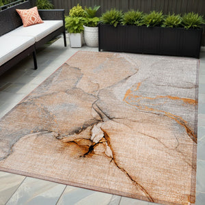 HomeRoots 5' Beige Abstract Area Rug - Washable, Non-Skid Design for Indoor and Outdoor Spaces, Durable & Stylish 5' X 8' 559698