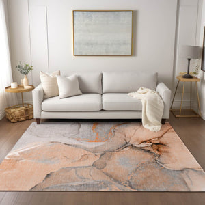HomeRoots 5' Beige Abstract Area Rug - Washable, Non-Skid Design for Indoor and Outdoor Spaces, Durable & Stylish 5' X 8' 559698