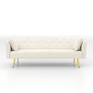 English Elm Modern Tufted Velvet Sleeper Sofa Retro Style Convertible Fold Flat for Compact Spaces Beige W2353P399441
