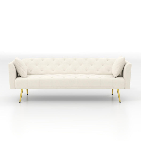 English Elm Modern Tufted Velvet Sleeper Sofa Retro Style Convertible Fold Flat for Compact Spaces Beige W2353P399441