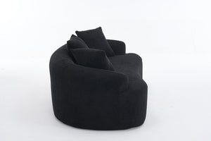 English Elm LY-025S Black Curved Loveseat — Chenille Velvet, 30D Foam & Spring Comfort, No Assembly, 65" Compact Sofa with 3 Pillows W2231P329643