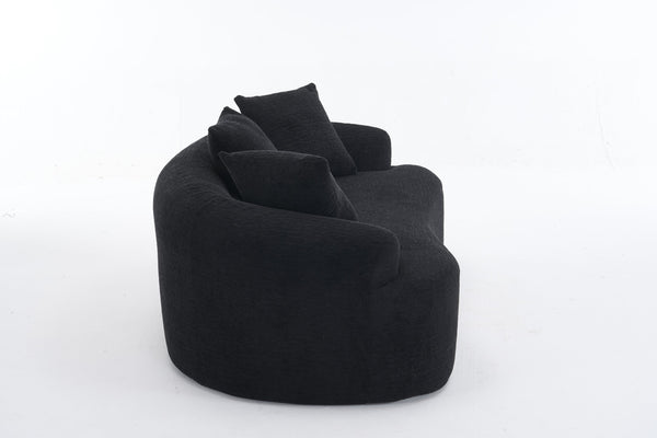 English Elm LY-025S Black Curved Loveseat — Chenille Velvet, 30D Foam & Spring Comfort, No Assembly, 65" Compact Sofa with 3 Pillows W2231P329643
