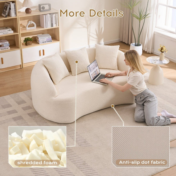 English Elm Ly-049s Curved Chenille Loveseat with Boneless Frame for Modern Living Spaces Off White W2231P402437
