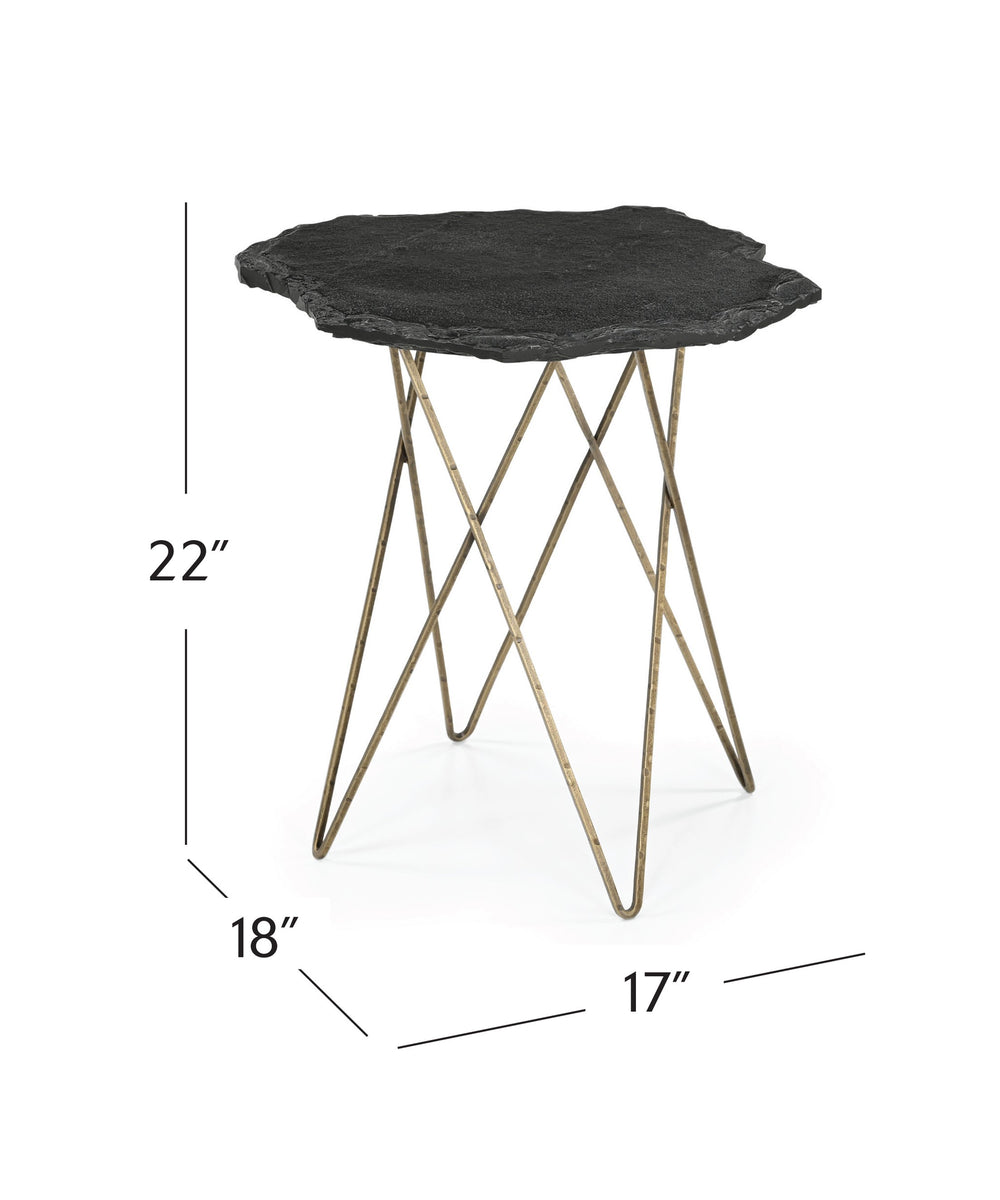Basset Mirror Cleo Accent Table: Modern Elegance With Live Edge Black Marble Top And Antique Brass Base For Any Decor Black Metal,Stone 5597-lr-223