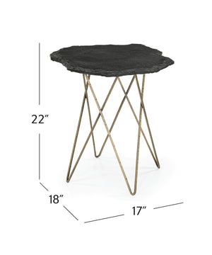 Basset Mirror Cleo Accent Table: Modern Elegance With Live Edge Black Marble Top And Antique Brass Base For Any Decor Black Metal,Stone 5597-lr-223