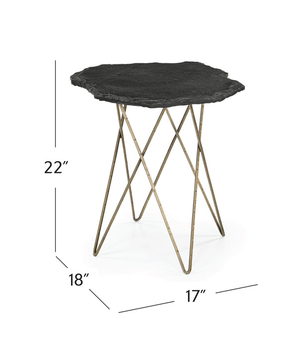 Basset Mirror Cleo Accent Table: Modern Elegance With Live Edge Black Marble Top And Antique Brass Base For Any Decor Black Metal,Stone 5597-lr-223