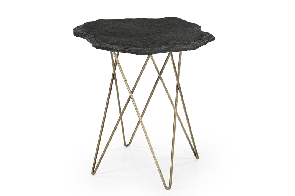 Basset Mirror Cleo Accent Table: Modern Elegance With Live Edge Black Marble Top And Antique Brass Base For Any Decor Black Metal,Stone 5597-lr-223