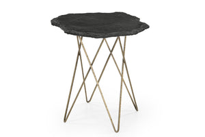 Basset Mirror Cleo Accent Table: Modern Elegance With Live Edge Black Marble Top And Antique Brass Base For Any Decor Black Metal,Stone 5597-lr-223