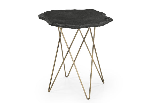 Basset Mirror Cleo Accent Table: Modern Elegance With Live Edge Black Marble Top And Antique Brass Base For Any Decor Black Metal,Stone 5597-lr-223
