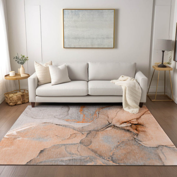 HomeRoots 5' Beige Abstract Area Rug - Washable, Non-Skid Design for Indoor and Outdoor Spaces, Durable & Stylish 9' X 12' 559701