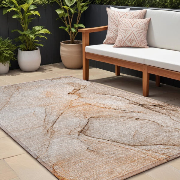 HomeRoots 5' Beige Abstract Area Rug - Washable, Non-Skid Design for Indoor and Outdoor Spaces, Durable & Stylish 10' X 14' 559702