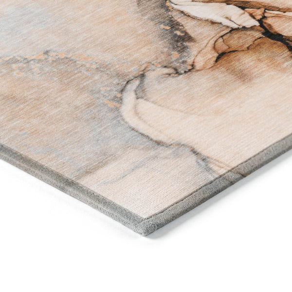 HomeRoots 5' Beige Abstract Area Rug - Washable, Non-Skid Design for Indoor and Outdoor Spaces, Durable & Stylish 10' X 14' 559702