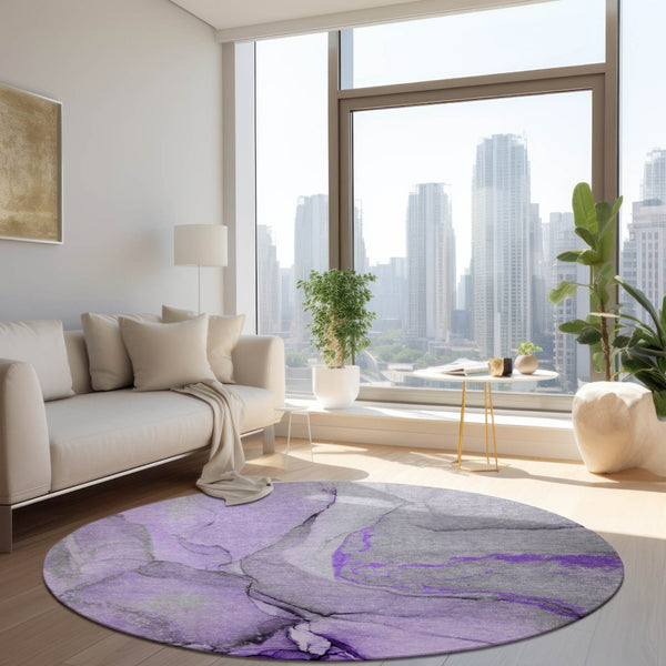 HomeRoots 5' Beige Abstract Area Rug - Washable, Non-Skid Design for Indoor and Outdoor Spaces, Durable & Stylish 8' Round 559708