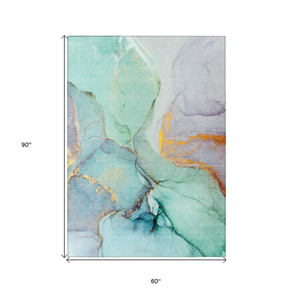 HomeRoots 5' Beige Abstract Area Rug - Washable, Non-Skid Design for Indoor and Outdoor Spaces, Durable & Stylish 5' X 8' 559716