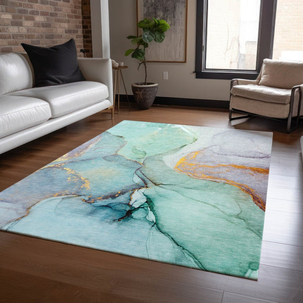 HomeRoots 5' Beige Abstract Area Rug - Washable, Non-Skid Design for Indoor and Outdoor Spaces, Durable & Stylish 5' X 8' 559716