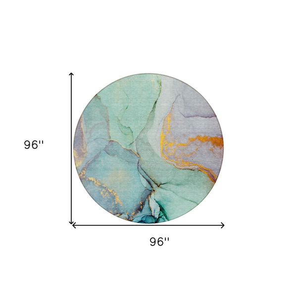 HomeRoots 5' Beige Abstract Area Rug - Washable, Non-Skid Design for Indoor and Outdoor Spaces, Durable & Stylish 8' Round 559717