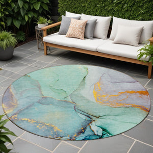 HomeRoots 5' Beige Abstract Area Rug - Washable, Non-Skid Design for Indoor and Outdoor Spaces, Durable & Stylish 8' Round 559717