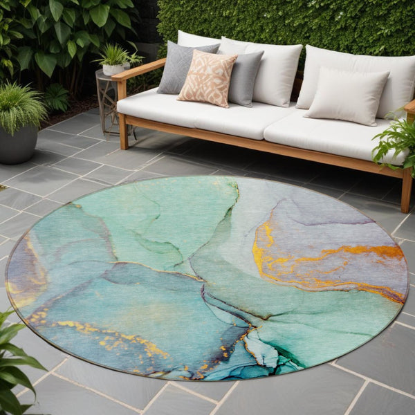 HomeRoots 5' Beige Abstract Area Rug - Washable, Non-Skid Design for Indoor and Outdoor Spaces, Durable & Stylish 8' Round 559717