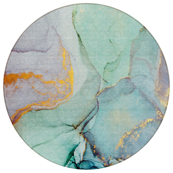 HomeRoots 5' Beige Abstract Area Rug - Washable, Non-Skid Design for Indoor and Outdoor Spaces, Durable & Stylish 8' Round 559717