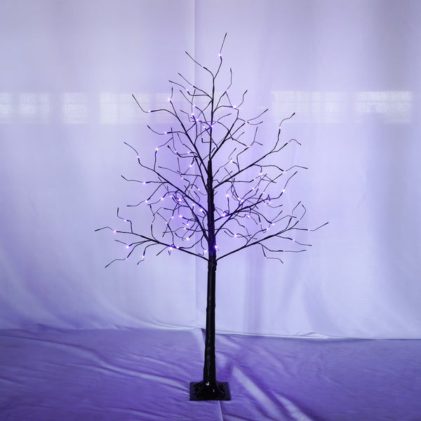 English Elm 3 Pack Halloween Spooky Tree Set with Purple LED Lights, 4ft‑6ft Hinged UV‑Resistant Indoor Decor (96) PX283443AAF