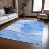 Homeroots 3' X 5' Blue Abstract Washable Non Skid Indoor Outdoor Area Rug Blue Polyester 559733